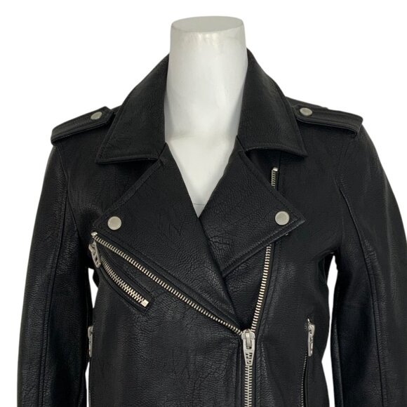 BlankNYC Faux Leather Biker Studded Jacket S Black Zipper Cuffs Zip Front Moto - Picture 7 of 13